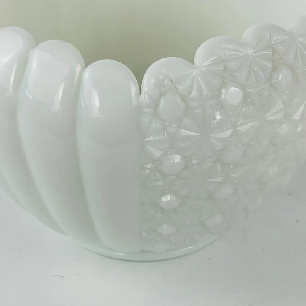 Fenton Art Glass White Milk Glass Rose Bowl Textured Daisy and Button Pattern